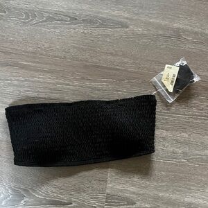 Aeropostale Black Smocked Tube Top bikini top size medium with strap nwt